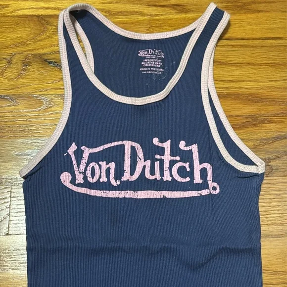 Von Dutch Dark Blue Tank with Pink Trim - Picture 2 of 5
